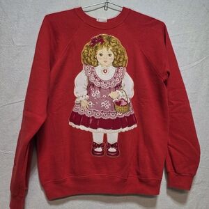 Red Vintage Sweatshirt with Doll Design
